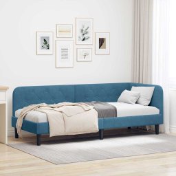 Cadru de pat coltar cu headboard albastru 80 x 200 cm Catifea GartenMobel Dekor