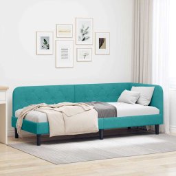 Cadru de pat coltar cu headboard Turcoaz 80 x 200 cm Catifea GartenMobel Dekor