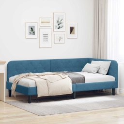 Cadru de pat coltar cu headboard albastru 90 x 190 cm Catifea GartenMobel Dekor