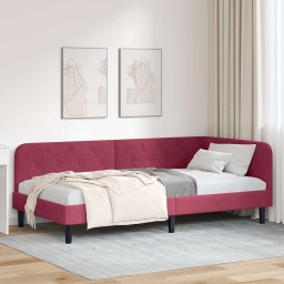 Cadru de pat coltar cu headboard Rosu Vin 90 x 190 cm Catifea GartenMobel Dekor