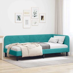 Cadru de pat coltar cu headboard Turcoaz 90 x 200 cm Catifea GartenMobel Dekor