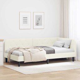 Cadru de pat coltar cu headboard Crem 100 x 200 cm Catifea GartenMobel Dekor