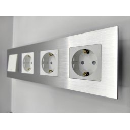 Intrerupator mecanic + priza 4 doze configurabil cu rama de aluminiu (simplu, cap scar cruce, priza, usb, wifi, tv, internet)),