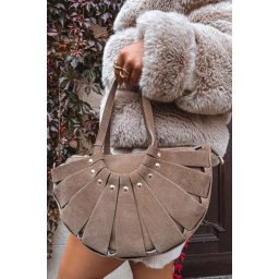 Geantă bej din piele întoarsă naturală Tialine