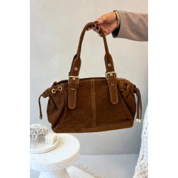 Geantă de damă din piele întoarsă naturală Camel Danira