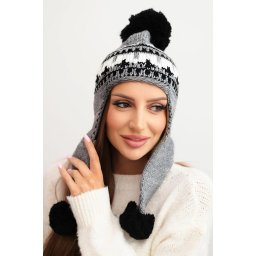 Căciulă de lână de iarnă cu urechi și pompoane