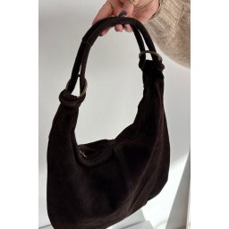 Geantă de mână Floriah din piele întoarsă naturală Chocolate