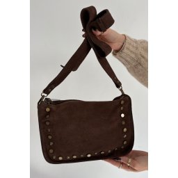 Geantă din piele întoarsă cu pietre decorative
