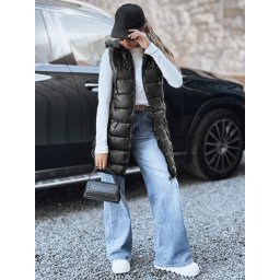 Vestă neagră matlasată cu glugă pentru femei