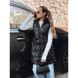 Vestă neagră matlasată cu glugă pentru femei