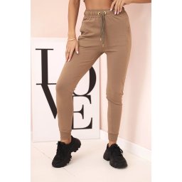 Pantaloni de trening bej pentru femei cu buzunare și lanț
