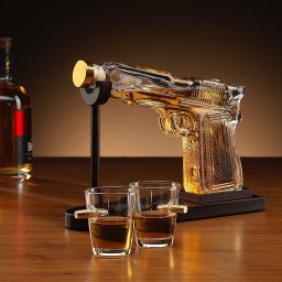 Set Decantor în Formă de Pistol cu 2 Pahare Whisky