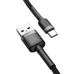 Cablu de incarcare Baseus Cafule (CATKLF-AG1) - USB to Type-C, Fast Charge, 3A, 480Mbps, 0.5m - Gray Black