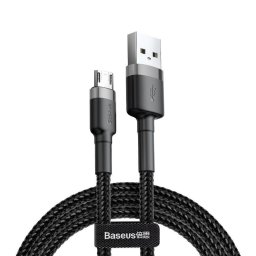 Cablu de date Baseus Cafule Series Metal (CAMKLF-BG1) - USB to Micro-USB, 2.4A, Quick Charge, Nylon Braid, Velcro, 1m - Black