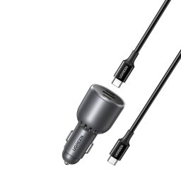 Incarcator auto Ugreen - Car Charger EC705 (55511) - for Phone, Laptop, Fast Charge, LED Light, 2x USB-C, USB, 130W, with Type-C Cable - Grey