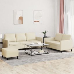 Set de canapele cu perne, 3 piese, crem, piele ecologica GartenMobel Dekor
