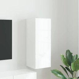 Dulap TV de perete Alb Lucios 30 x 31 x 80 cm Lemn compozit GartenMobel Dekor