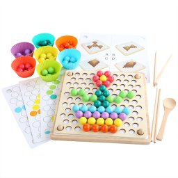 Joc de societate „3 în 1” din lemn, puzzle-uri cu bile, șah aerian