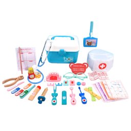 Jucărie dentară din lemn cu 38 de accesorii albastru