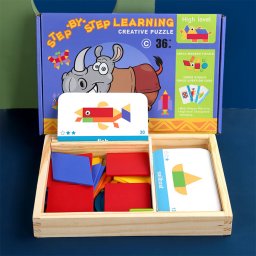 Joc educativ magnetic de tip tangram cu cărți în limba engleză, nivel avansat