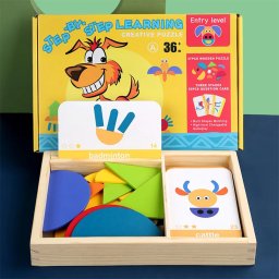 Joc educativ magnetic de tip tangram cu cărți în limba engleză, nivel începător