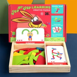 Joc educativ magnetic de tip tangram cu cărți în limba engleză, nivel mediu