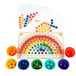 Puzzle cu bile în culorile curcubeului, din lemn, în stil Montessori