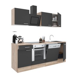 Mobilă de bucătărie Yorki 220, corp din stejar sonoma, față antracit satinat cu element inferior al cuptorului