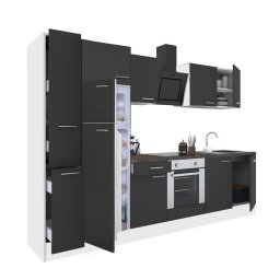 Mobilă de bucătărie Yorki 300, corp alb, față antracit satinat, element cuptor inferior, frigider congelator superior