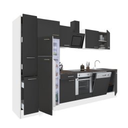 Mobilă de bucătărie Yorki 310, corp alb, față antracit satinat, element cuptor inferior, frigider congelator superior