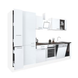 Mobilă de bucătărie Yorki 310, corp alb, față alb satinat, element inferior cuptor, dulap raft