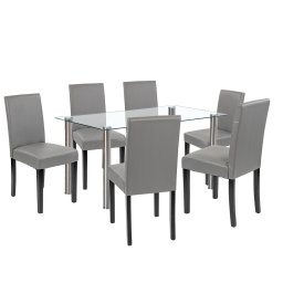 Set de masă Cadiz 6+1 alb-gri