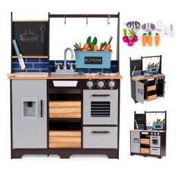 Bucătărie din lemn pentru copii cu grădină de legume și accesorii