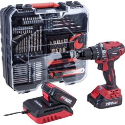 Masina gaurit/insurubat, 2x20V Li-ion, 2 Ah, incarcator si set burghie, varfuri si biti, 73 piese