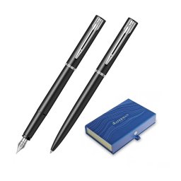 Set pix si stilou Waterman Allure negru cu accesorii cromate, in cutie dubla de cadou