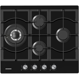 Plita incorporabila Heinner HBH-M452IWFGBK, Gaz, 4 arzatoare, Gratar fonta, Wok, Aprindere electrica, Dispozitiv de siguranta, 60 cm, Sticla Neagra