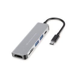 Statie de andocare Conceptronic 6-in-1 DONN02G , USB 3.2 Gen 1, 2 porturi USB-A, USB PD, HDMI, SD, TF/MicroSD, Gri