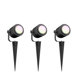 Spoturi LED de gradina Calex Smart Ground 24V, RGB + alb cald, 9W, IP44, 400 lm, clasa F, Set 3 buc, Negru