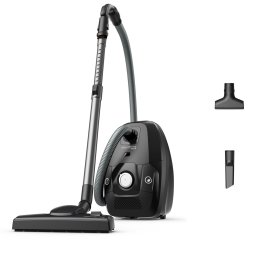 Aspirator cu sac Rowenta Green Force Max Silence RO6136EA, 900W, 70% plastic reciclat, 3 niveluri de filtrare, sac Hygiene+, lungime cablu 8.4m, recipient praf 4.5L, perie EasyBrush, indicator umplere sac, Negru/ argintiu