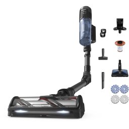 Aspirator vertical fara fir Rowenta X-Force Flex 12.60 NEO RH9LC1WO cu mop, 380W, 25.9V, autonomie 60 minute, filtrare 99%, recipient praf 0.65 L, tub flexibil, perie cu LED, Control Display, statie de incarcare cu suport accesorii, albastru & negru