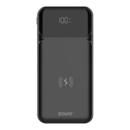 Baterie externa Savio, 10000 mAh, Incarcare Wireless, 20W, Negru, iesire 2 x USB