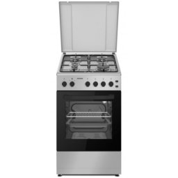 Aragaz Heinner HFSC-S60LITGSL, 4 arzatoare, gaz, iluminare, grill, aprindere, timer, capac metalic, argintiu