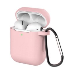 Husa Case for AirPods 2 / AirPods 1 silicone soft case for headphones + keychain carabiner pendant pink (case D)