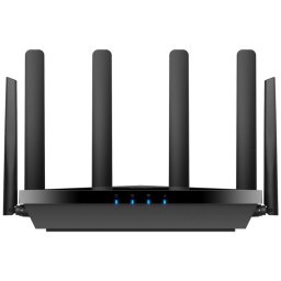 Router wireless Cudy P5, AX3000 dual-band Wi-Fi 6, procesor Qualcomm dual-core, 4 porturi Gigabit Ethernet, 4× antena mobila detasabila, 2× antena WiFi fixa, negru