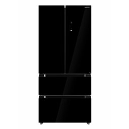 Side by Side Heinner HCFD-M516INVHGBKE++,French Door, No Frost, compresor Inverter, clasa energetica: E, capacitate totala: 516 L, display LED cu control touch, tehnologie InoxCool, L 83.3 cm, H 189.8 cm, Culoare: Sticla neagra