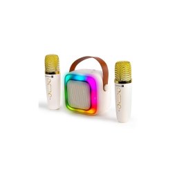 Boxă LED RGB cu 2 microfoane fără fir 5W/1200 mAh + 2x 400 mAh crem./auriu