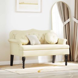 Banca Chesterfield Crem 120.5 x 65 x 75 cm Piele artificiala GartenMobel Dekor