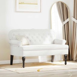 Banca Chesterfield Alb 119.5 x 64.5 x 75 cm Piele artificiala GartenMobel Dekor