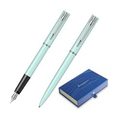 Set pix si stilou Waterman Allure verde pastel cu accesorii cromate, in cutie dubla de cadou