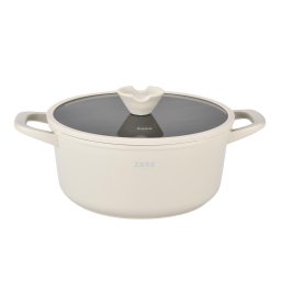 Tigai si seturi OALA DIN ALUMINIU TURNAT SUB PRESIUNE SI ACOPERIRE CERAMICA CU CAPAC DIN STICLA – 24 CM – ZG-ACS 14 CREM